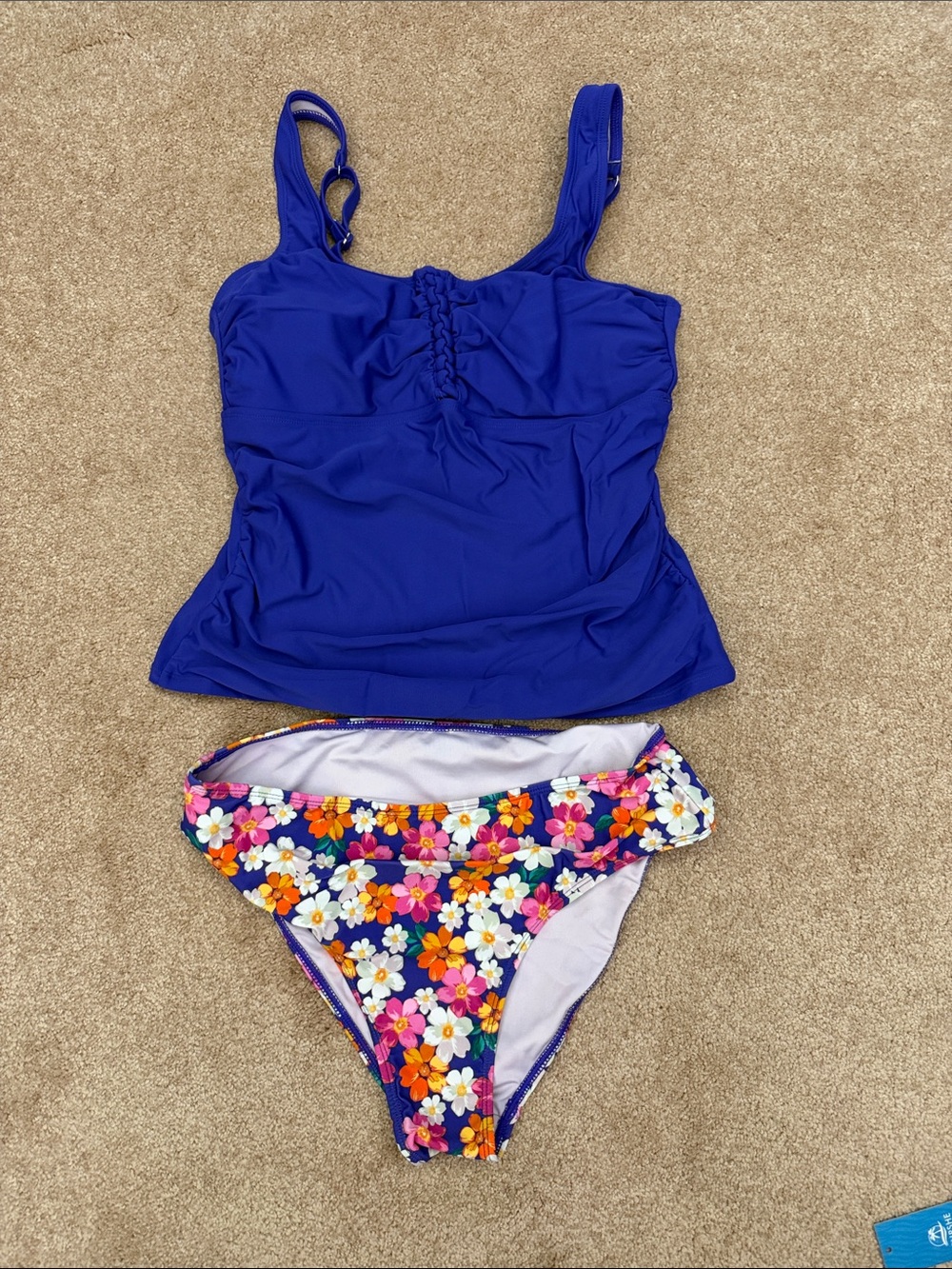 Women's purple Tankini Top with Floral Bikini Bottom